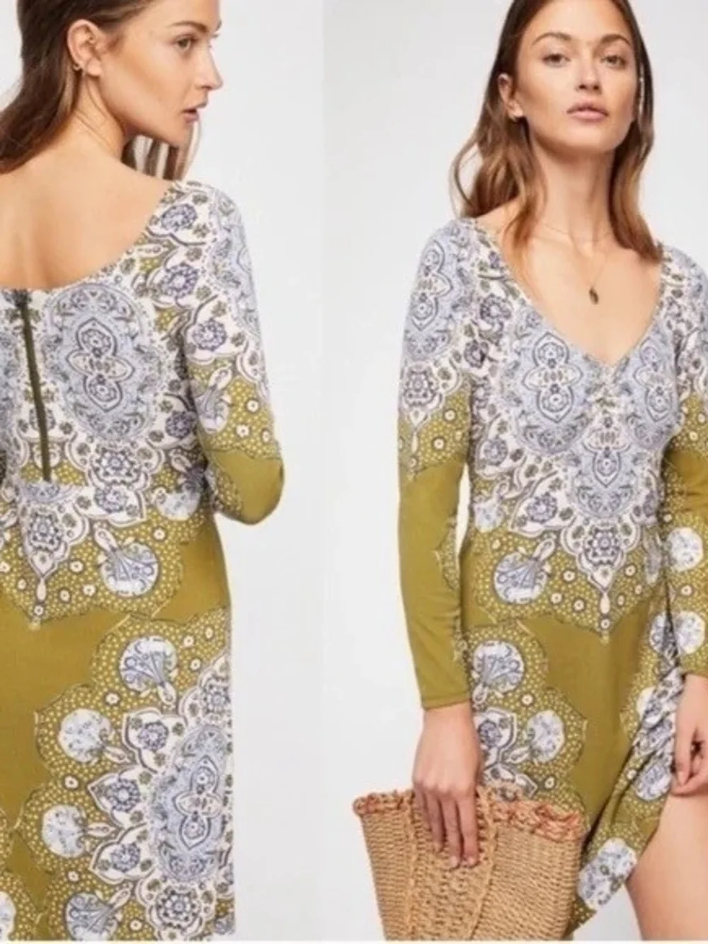 Free People Olive Green Paisley Mini Dress